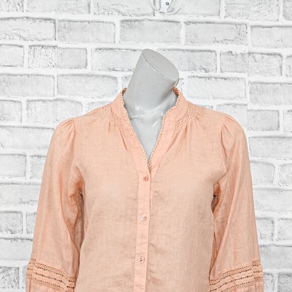 Loeffler Randall Women's 100% Linen Boho Blouse in peach size Small - Picture 7 of 10